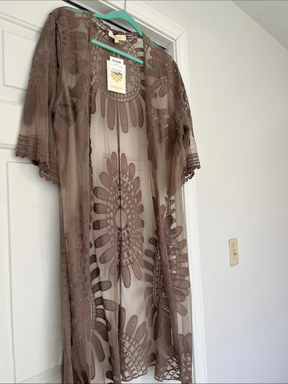 Rebellion Taupe Sheer Crochet Floral Cardigan